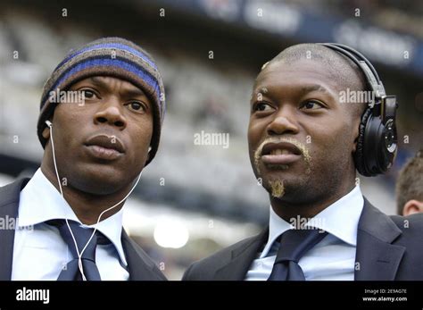 France's Sylvain Wiltord and Djibril Cisse before friendly soccer match France vs Mexico, at the ...