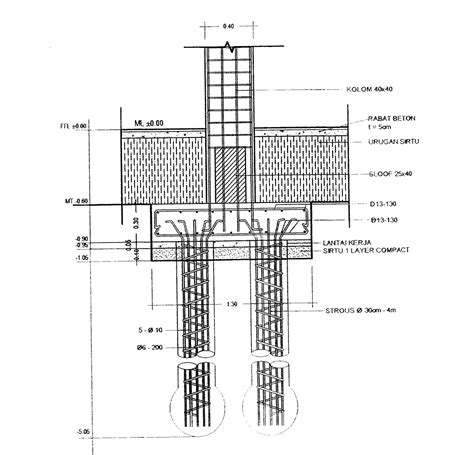 Gambar Kerja Detail Pondasi Bore Pile File Dwg Belajar Gambar Dinding - Riset