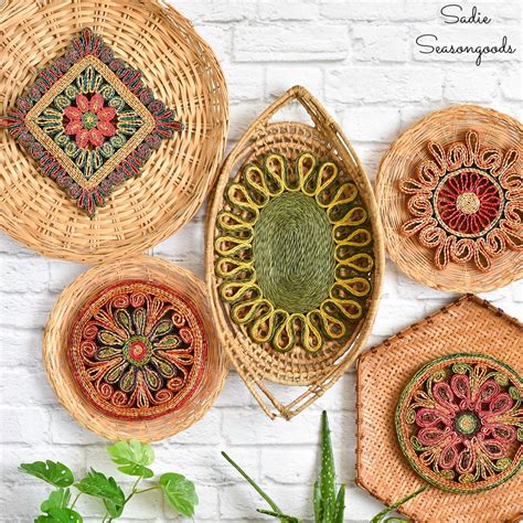 Boho Basket Wall Decor with Flat Wall Baskets and Woven Trivets