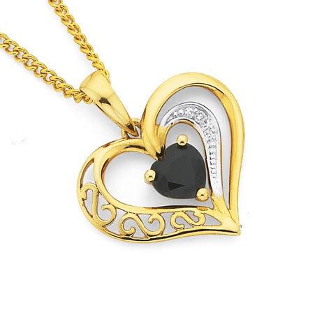 9ct Gold, Sapphire & Diamond Heart Pendant - Prouds Catalogue - Salefinder