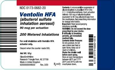 NDC 0173-0682 Ventolin Hfa Albuterol Sulfate Aerosol, Metered ...