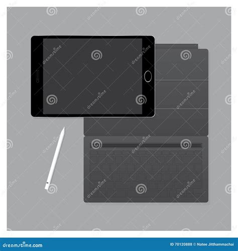 Black Tablet Pro with Keyboard Case and Pen Vector Illustration Stock Vector - Illustration of ...