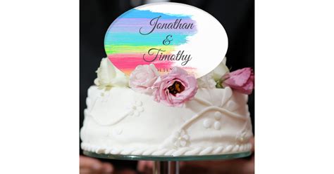 Elegant Rainbow Watercolor Custom LGBTQ Wedding Cake Topper | Zazzle