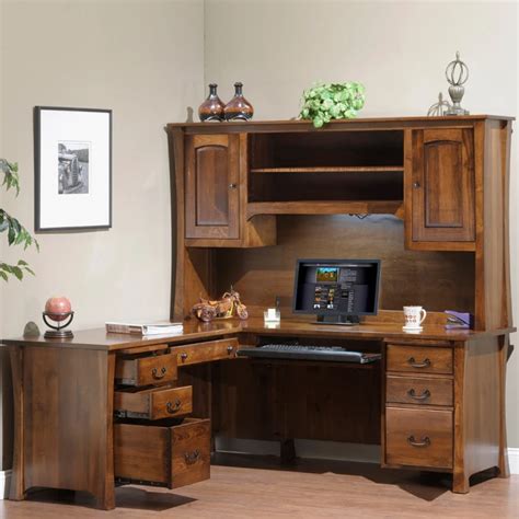 Woodbury Amish L-Desk with Hutch Option - Custom Built | Cabinfield