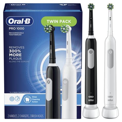 Oral-B Pro 1000 Rechargeable Electric Toothbrush, Black & White, 2 Ct - Walmart.com - Walmart.com