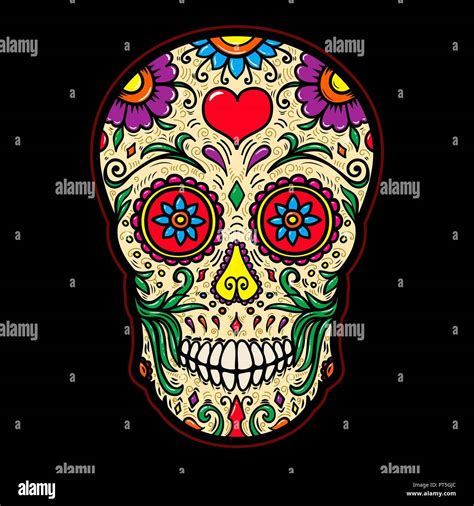 Illustration of mexican sugar skull isolated on black background. Design element for poster ...