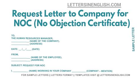 Request Letter To Company For NOC No Objection Certificate - Sample Letter to HR Regarding NOC ...