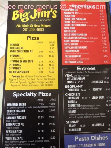 Online Menu of Big Jims Pizzeria and Restaurant Restaurant, New Milford, New Jersey, 07646 - Zmenu