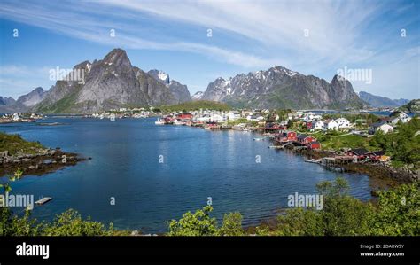 Reine, Norway - June 2016: The fishing village of Reine in the Lofoten Islands of Norway ...