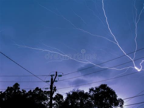 Electrical Storm Thunderstorm Lightning Over Power Lines South Texas Stock Photo - Image of ...