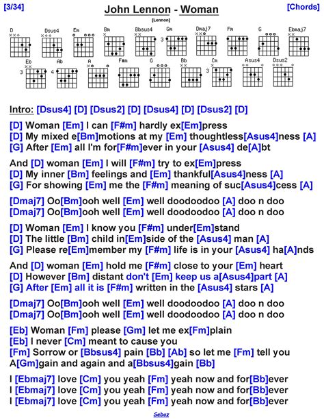 John Lennon - Woman | Guitar chords and lyrics, Song lyrics and chords, Guitar chords for songs
