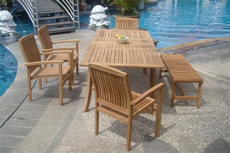 WholesaleTeak 7 Piece Grade-A Teak Outdoor Dining Set with Bench and ...