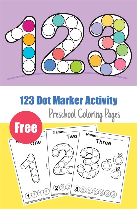 Numbers 123 Count Apples Dot Activity Free Preschool Coloring Sheets