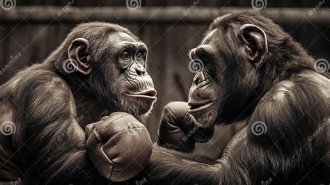 Two Strong Male Gorilla Fighting in the Boxing Ring. Chimp Stock ...