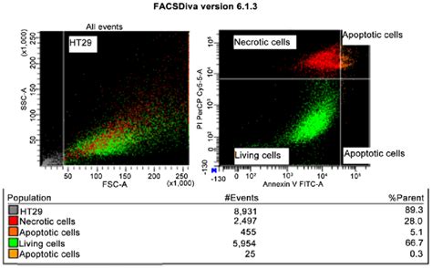 Flow cytometry results for the HT29 cell line with defensin 4 µM after ...