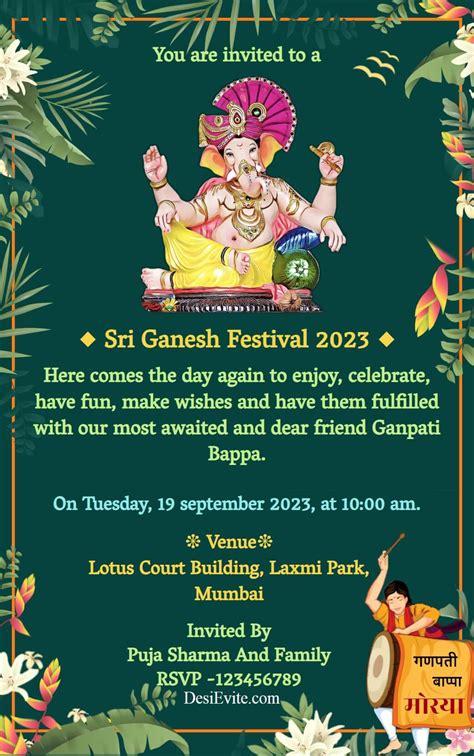 Make online pyament for Theme-ID 392(ganesh festival 2023 invitation card hariyali eco friendly ...
