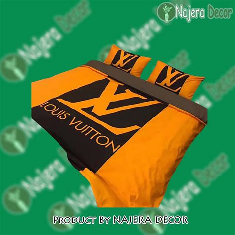 Louis vuiton orange logo luxury brand bedding set home decor - nd-bds-821451