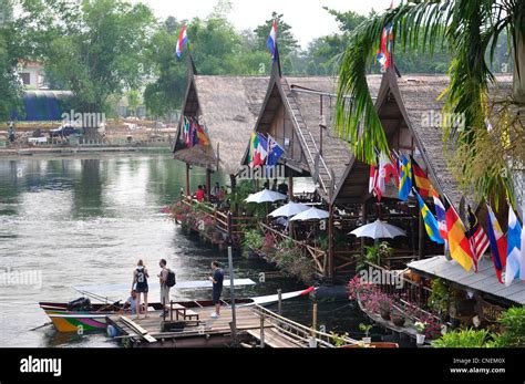 Restaurant by The Bridge over the River Kwai, Kanchanaburi, Kanchanaburi Province, Thailand ...