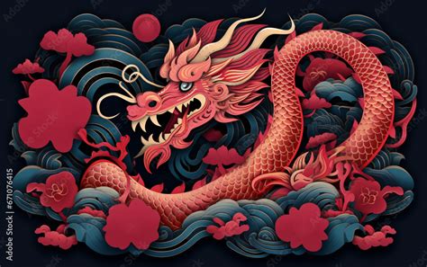 New Year banner, poster, banner, Chinese New Year 2024, Year of the Dragon. Dragon, with red ...