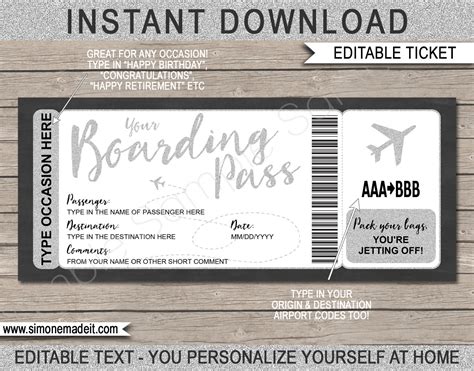 Editable Boarding Pass Template Surprise Fake Airline Ticket | Etsy