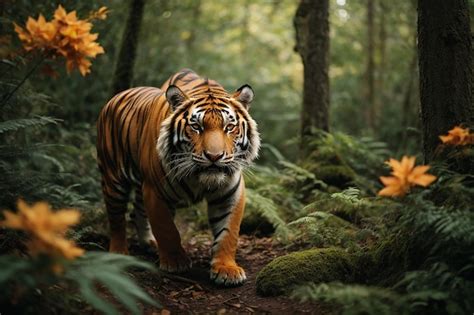 Premium AI Image | tiger in the natural habitat hidden in forest