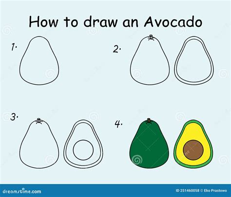 Step By Step To Draw An Avocado. Drawing Tutorial An Avocado Vector Illustration | CartoonDealer ...