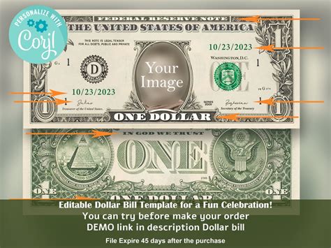 Editable One Dollar Bill, Money Bill Art, Digital Money, Your Face on ...