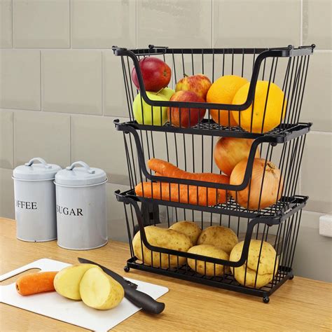 STORAGE STACKING WIRE BASKET STACKABLE SHELVES VEGETABLE FOOD KITCHEN RACK STAND | eBay