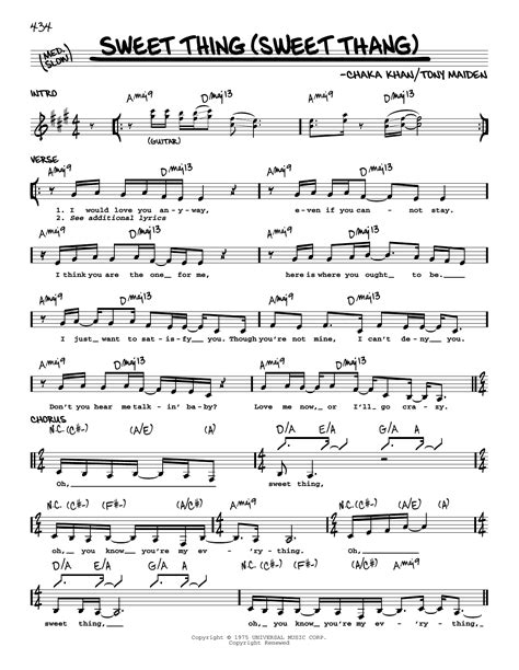 Rufus feat. Chaka Khan "Sweet Thing (Sweet Thang)" Sheet Music Notes | Download Printable PDF ...