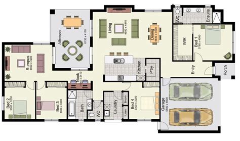 Planos de casas con 4 dormitorios en una sola planta