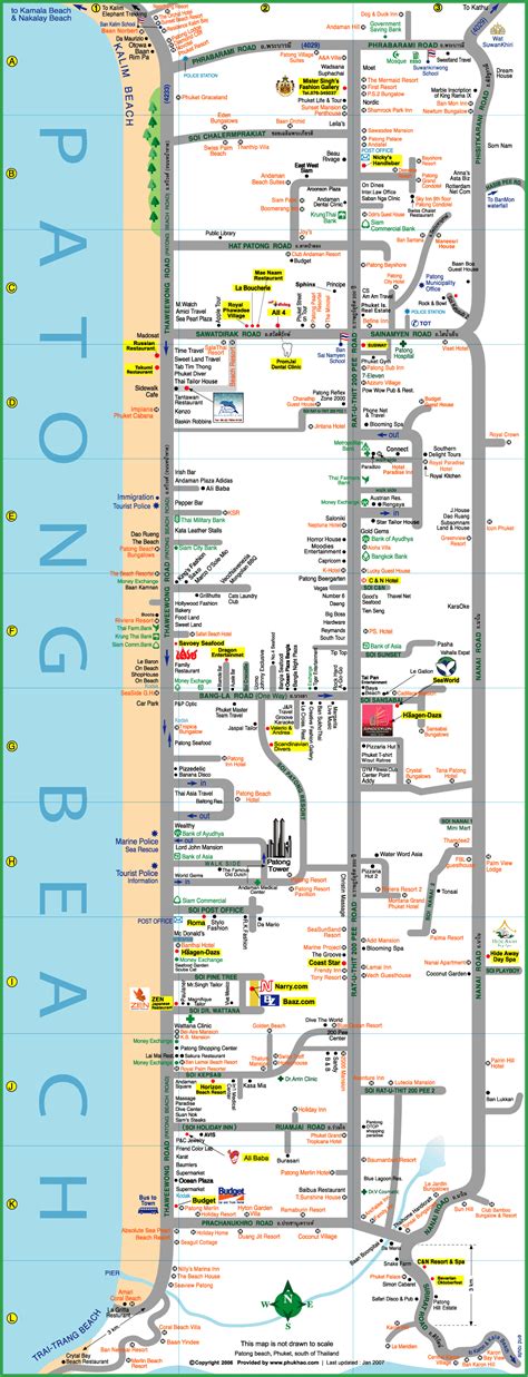 Large detailed hotel map of Patong