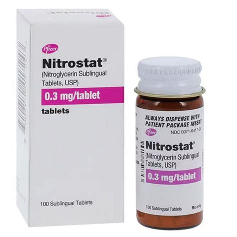 Nitrostat Sublingual Tablets 0.3 mg Nitroglycerin Tablets, 100/bottle ...