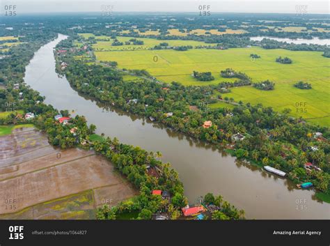 Aerial view of the backwaters, Kerala, India. stock photo - OFFSET