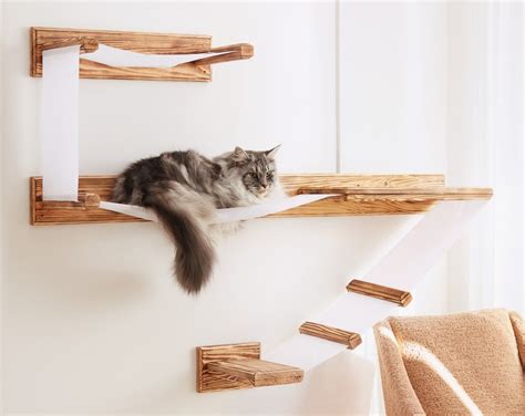 Large Wall Mounted Cat Shelf Play Platform With Bed Solid Wood Cat ...