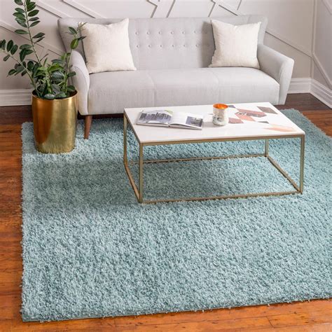 Aqua 10' x 10' Zermatt Shag Square Rug | Rugs.com