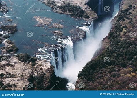 Victoria Falls Main Waterfall Aerial View Stock Image - Image of spray ...