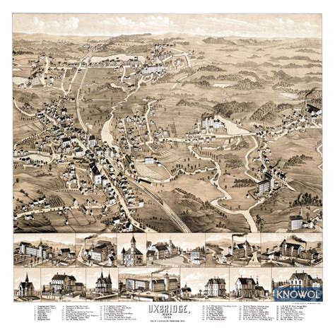 Historic old map of Uxbridge, Massachusetts from 1880