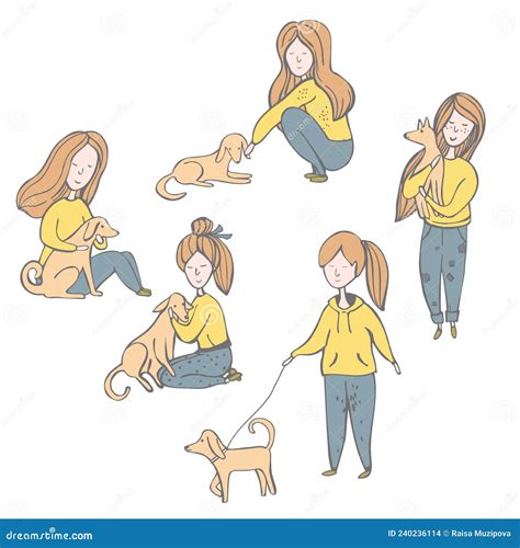 Girl with Dog. Sketch Illustration Stock Vector - Illustration of ...