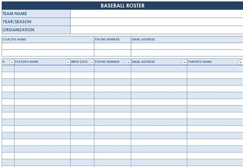 Baseball Roster Template | Baseball Lineup Templates