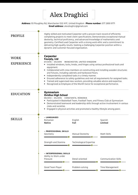 Carpenter Resume Example | Kickresume