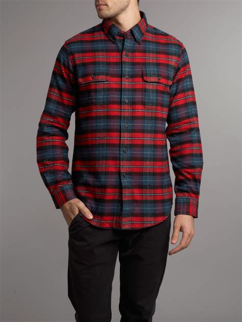 Polo ralph lauren Brushed Flannel Plaid Shirt in Red for Men | Lyst