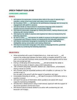 Speech Therapy-Expressive Language Goals & Objectives | TpT