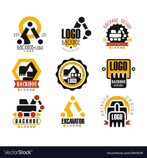 Backhoe and excavator logo design set Royalty Free Vector