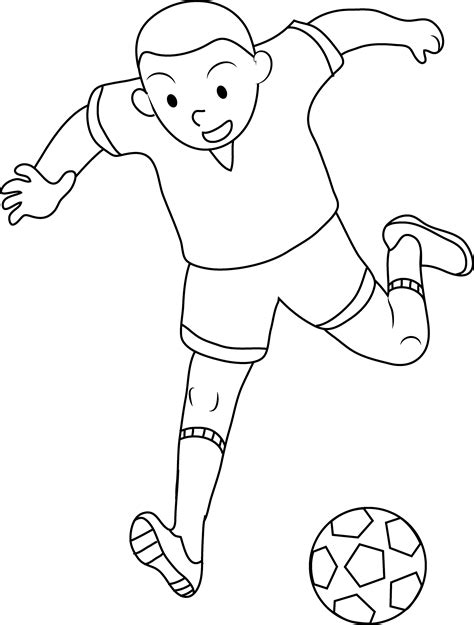 Coloring Page of Boy Playing Soccer - Free Clip Art