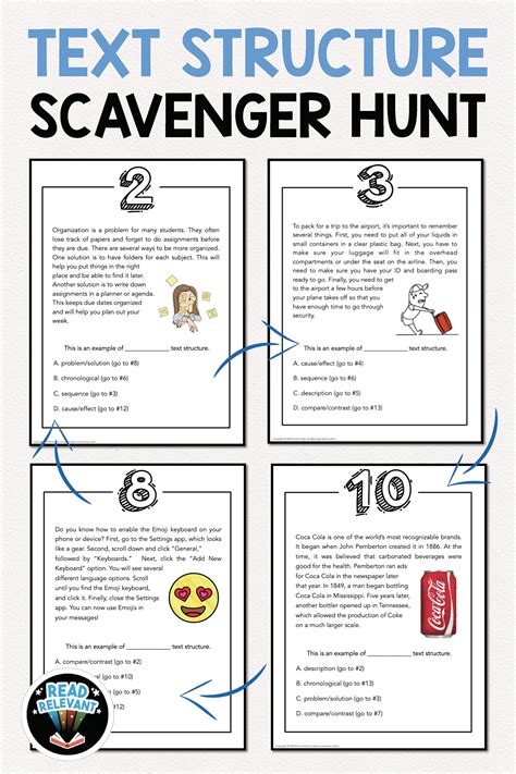 Text Structure Activity Scavenger Hunt: Worksheet Alternative | Text structure worksheets ...