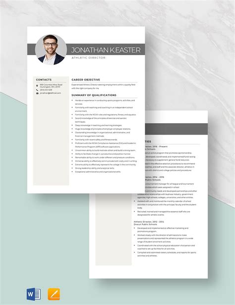 Athletic Director Resume in Pages, Word - Download | Template.net