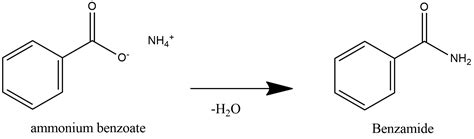 What is the action of ammonia $N{{H}_{3}}$ on benzoic acid? Write equations.