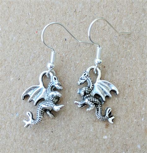 Dragon earrings, silver dragon jewellery, dragon dangle earrings ...