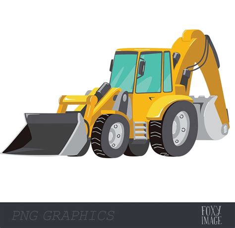 Building Machines Clipart, Backhoe PNG, Instant Digital Download, Backhoe Stickers Graphic ...