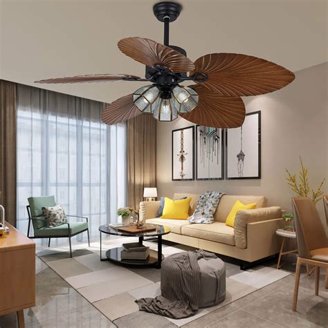 Palm Leaf Ceiling Fan With Light And Remote Control | Shelly Lighting